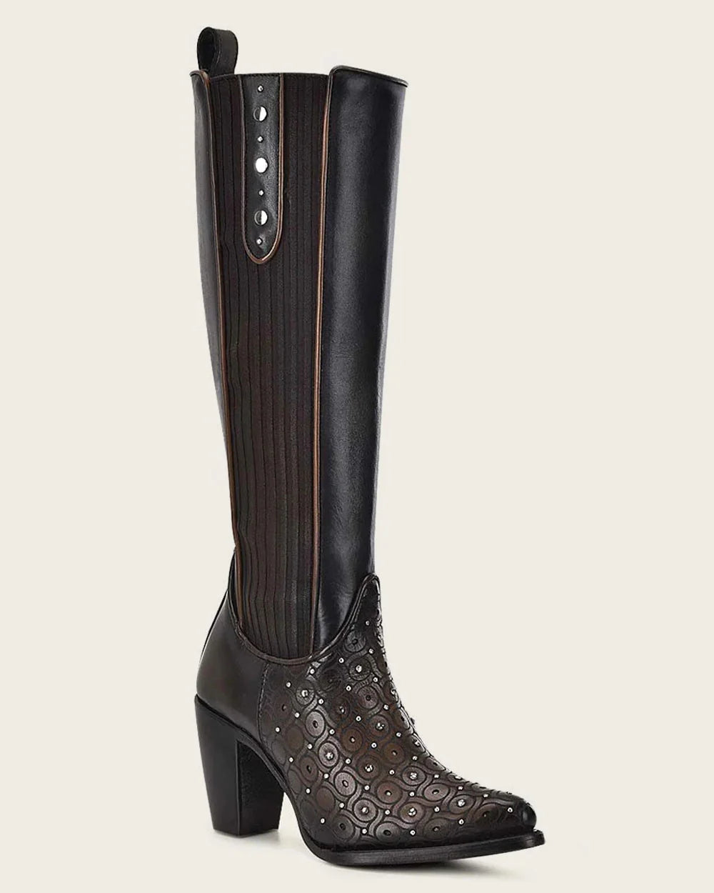 Tall dark brown boot with crystals