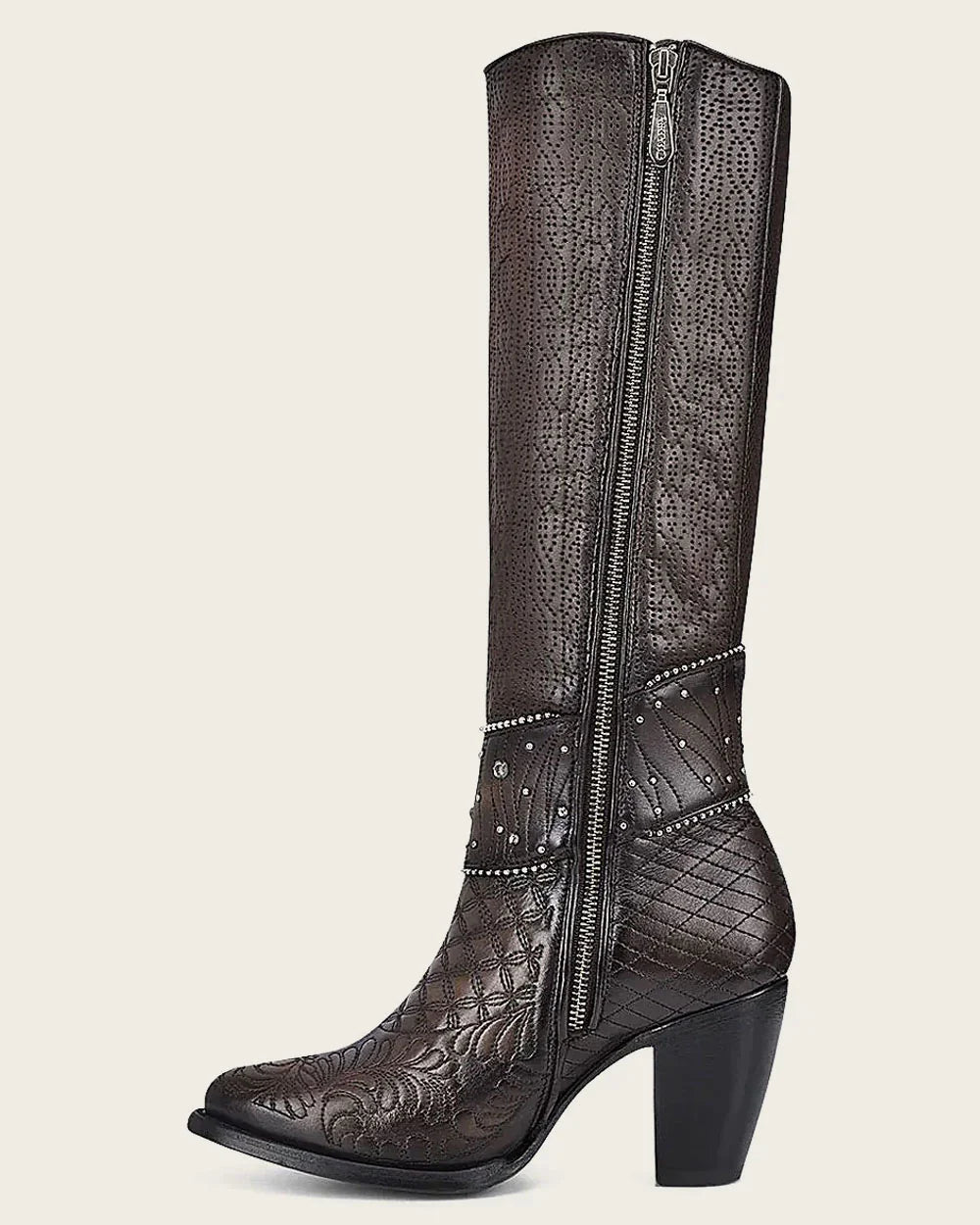 Tall brown boot with crystals