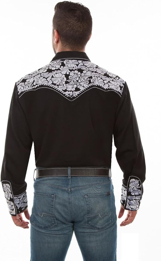 White Floral Tooled Embroidered Shirt