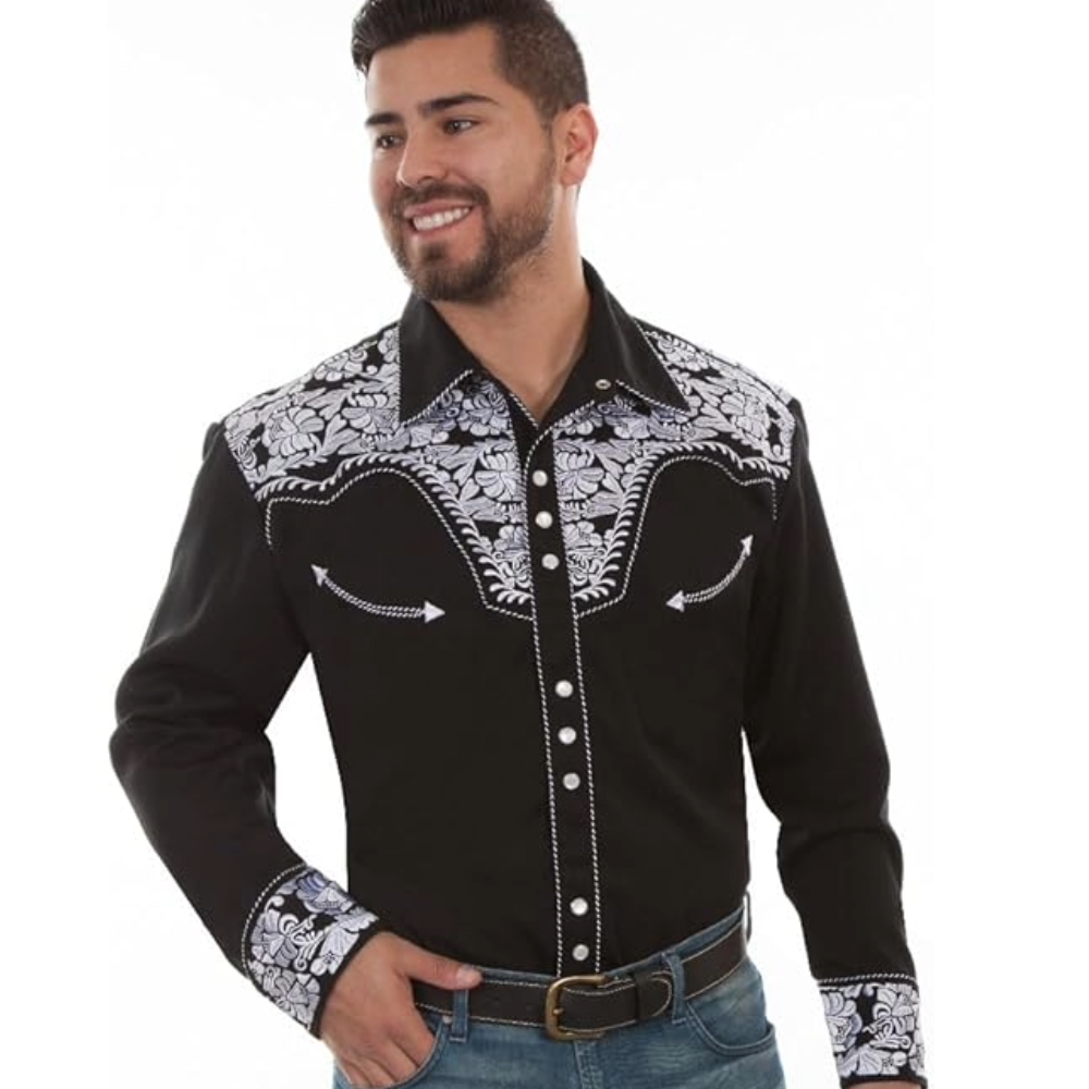 White Floral Tooled Embroidered Shirt