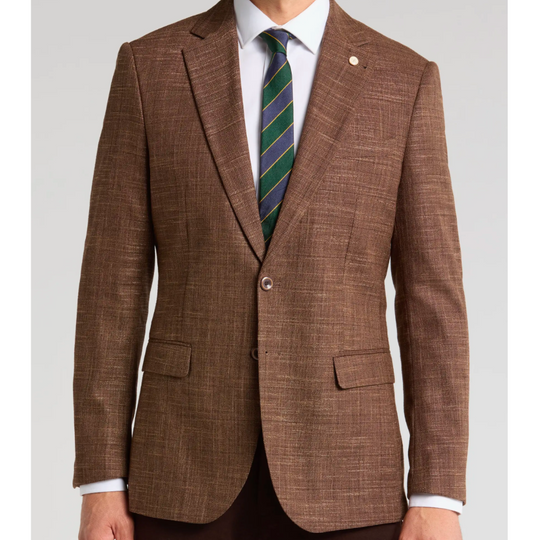 Men's Brown Slim Fit Grid Plaid Blazer