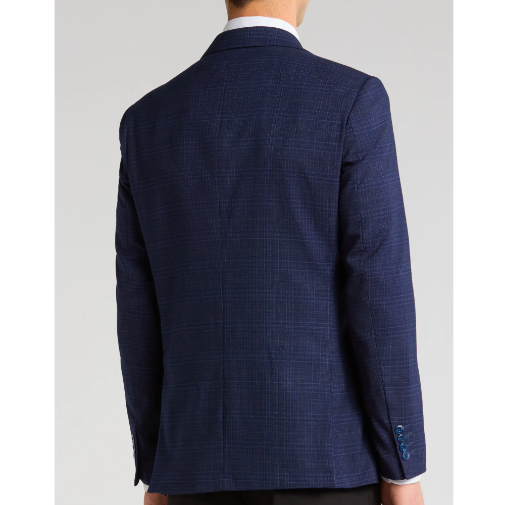 Men's Navy Slim Fit Grid Plaid Blazer