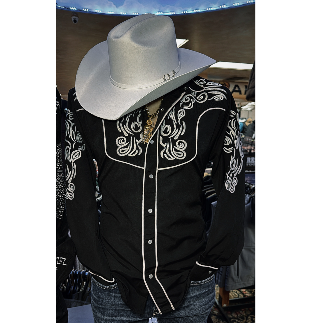 American West Black/White Embroidery Shirt