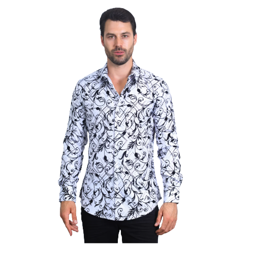 Men's Floral Flocked Modern Fit Dress Shirt